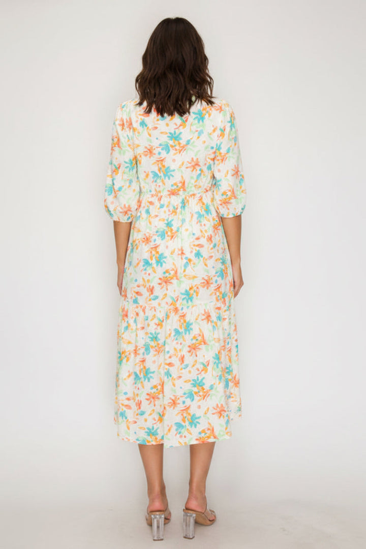 RELAXED FIT ROUND TIE NECK MIDI DRESS SHVL5994-G