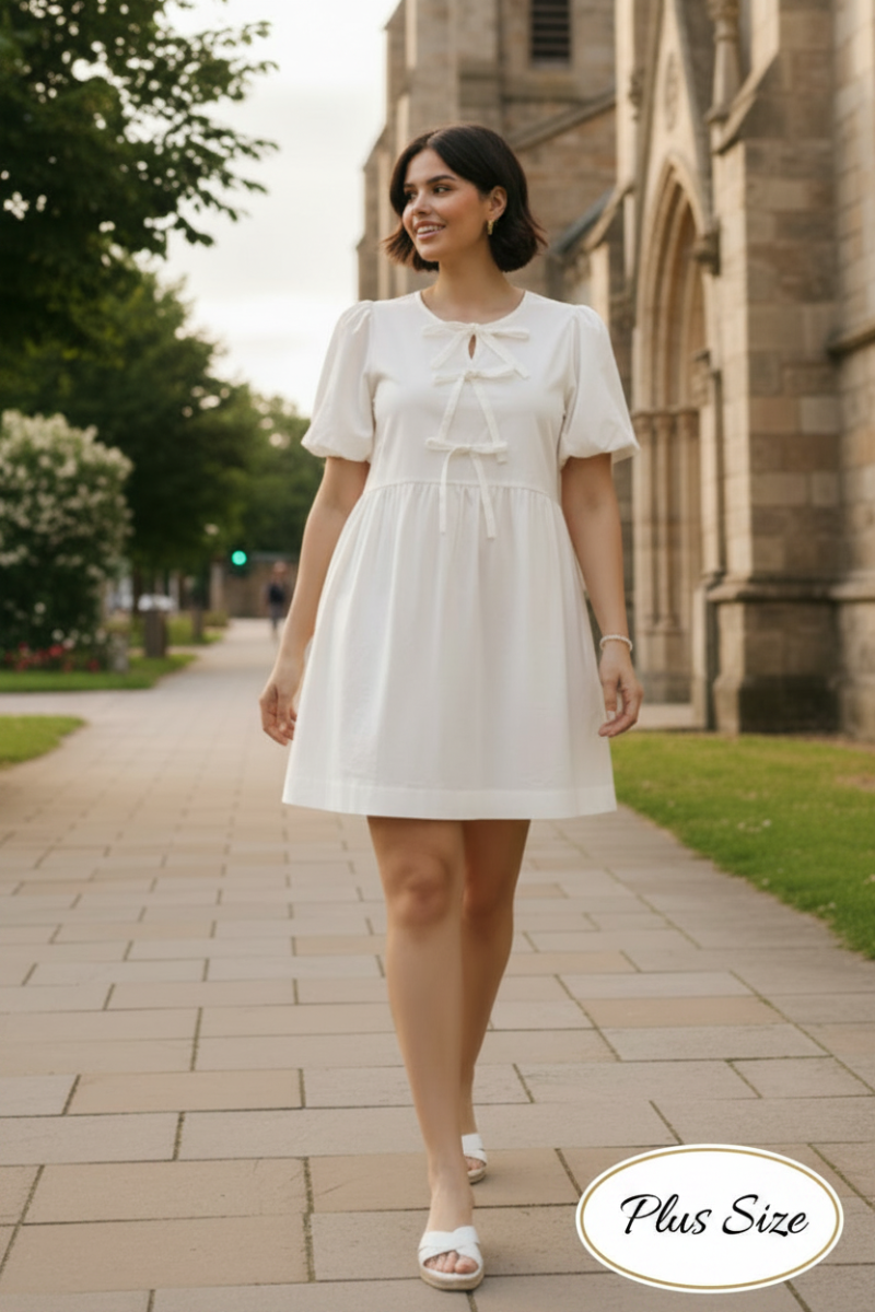 PLUS SIZE KEYHOLE ROUND NECK SOLID MINI DRESS-AVD51287XX
