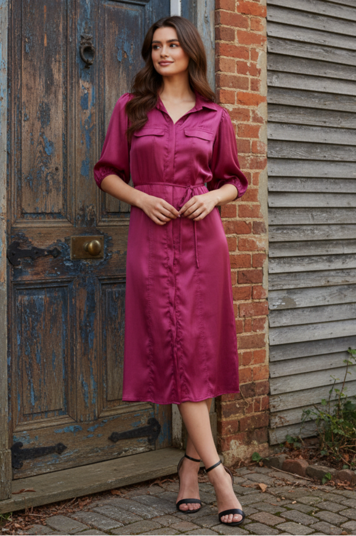HALF SLEEVES WOVEN SHIRT MINI DRESS SKSY3267