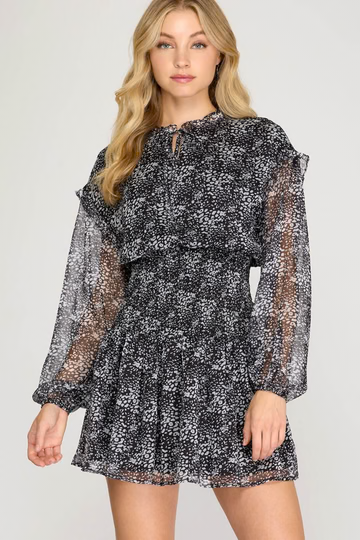 MOCHA RUFFLED DROP SHOULDER SMOCKED SKIRT MINI DRESS SKSS7383