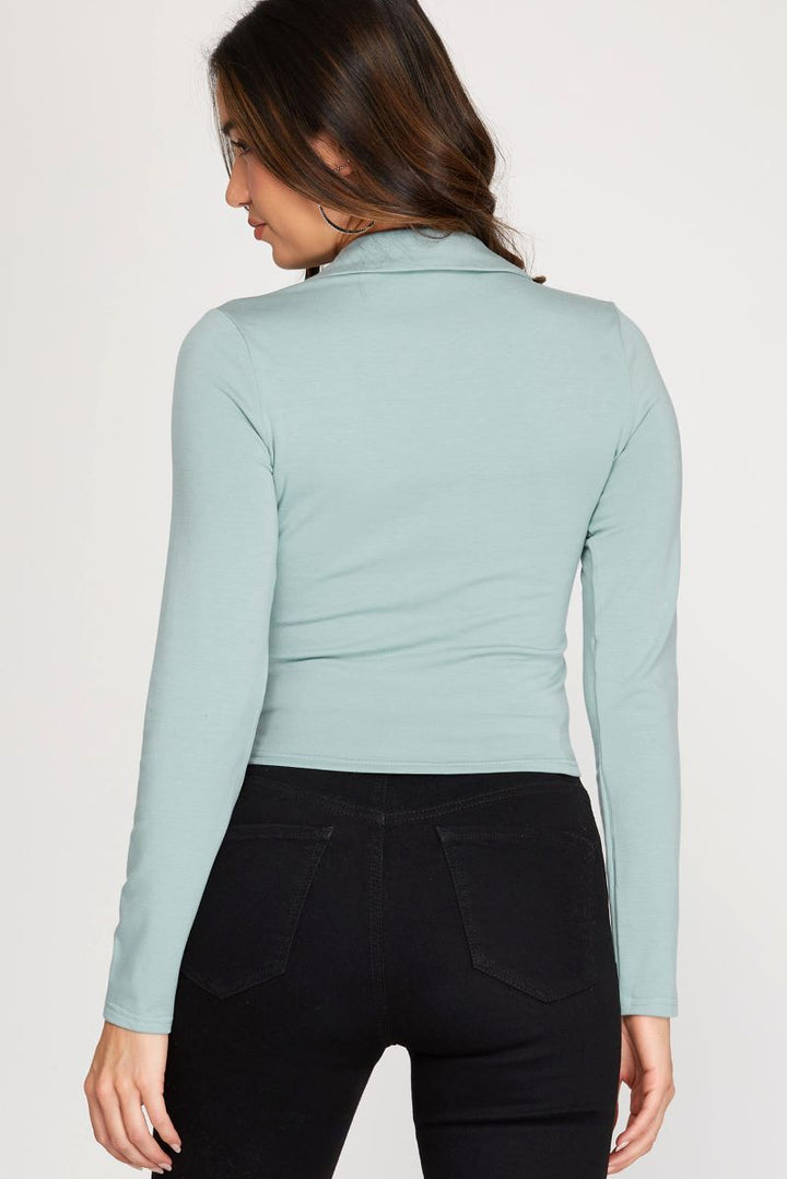 MISTY PINK LONG SLEEVES DRAWSTRING FRONT CROP TOP SKSS8850