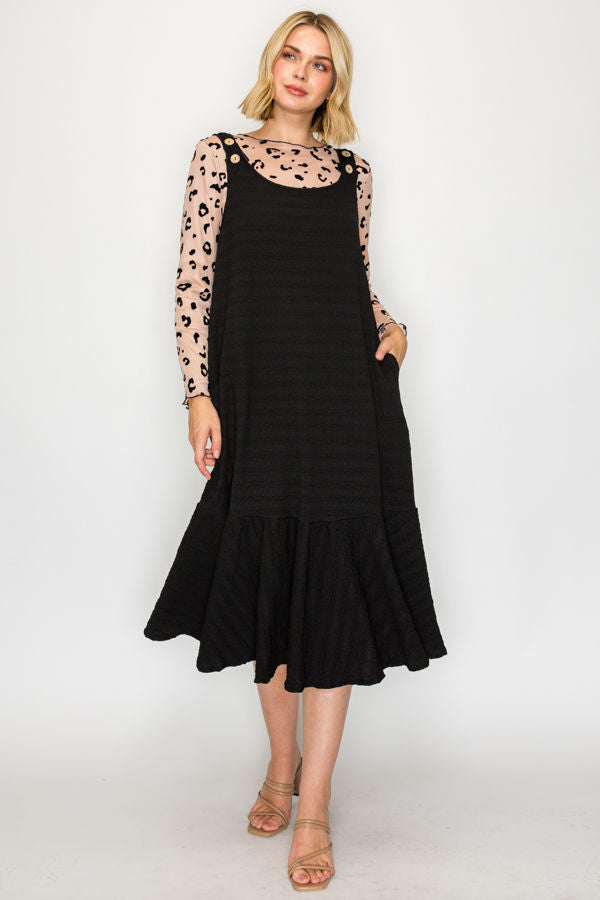 PLUS SIZE JUMPER DRESS FEATURING BUTTON STRAP DETAILS