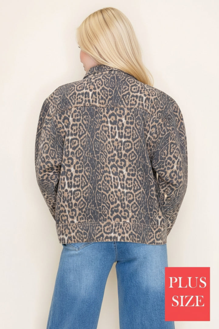 PLUS SIZE LONG SLEEVE LEOPARD PRINT JACKET-WBT10876X