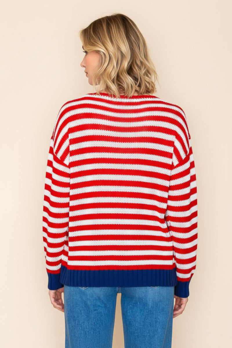 LONG SLEEVE STRIPED KNIT SWEATR