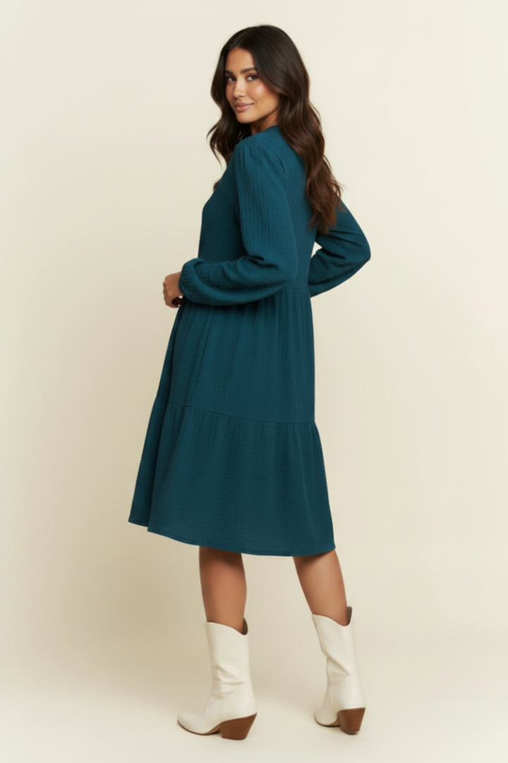 MANDARIN COLLAR TIERED MINI DRESS HMED6794