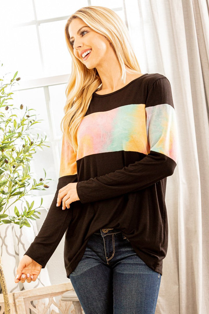 MULTI COLOR TIE DYE CONTRAST PLUS SIZE TOP  HMST1419-18