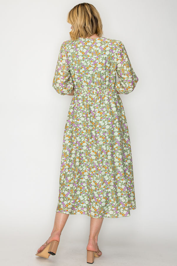 PLUS SIZE FLORAL BOHO MIDI DRESS WITH SIDE POCKETS