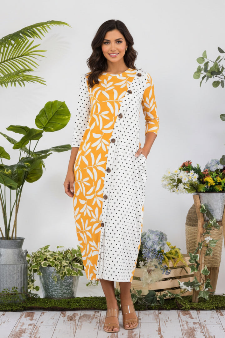 PLUS FLORAL AND POLKA DOT CONTRAST MIDI-DRESS-CLCD43837C