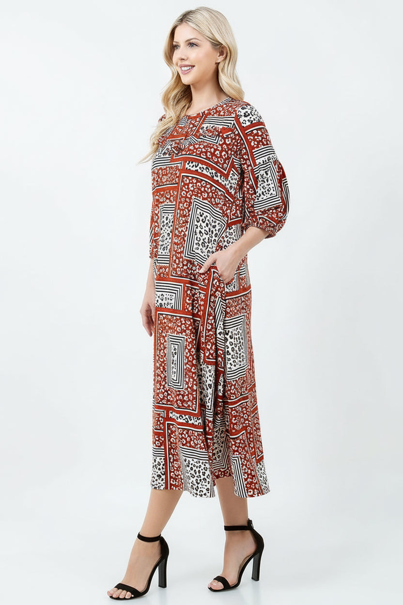 PLUS SIZE MIDI DRESS WITH SIDE POCKTES