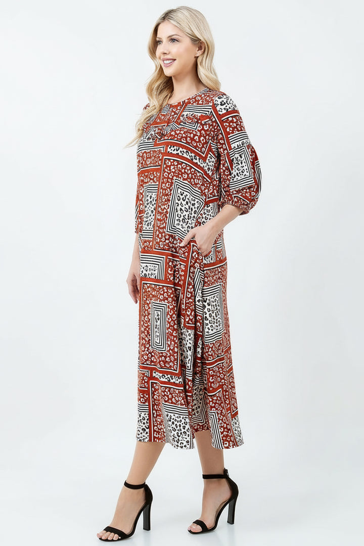 PLUS SIZE MIDI DRESS WITH SIDE POCKTES