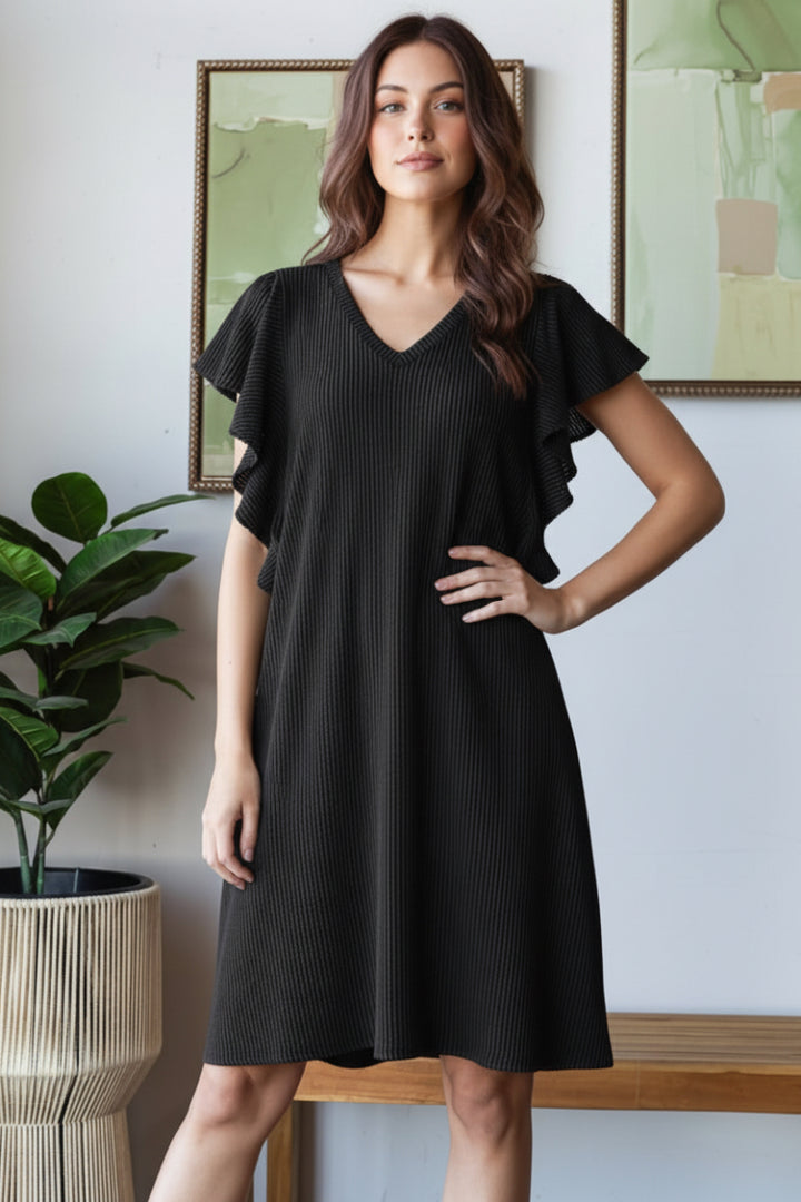 RUFFLED SLEEVE WITH SIDE POCKETS MINI DRESS-HMED6845