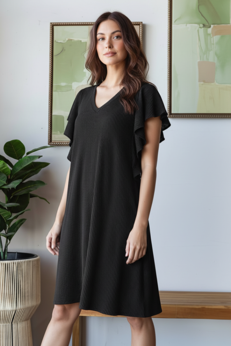 RUFFLED SLEEVE WITH SIDE POCKETS MINI DRESS-HMED6845