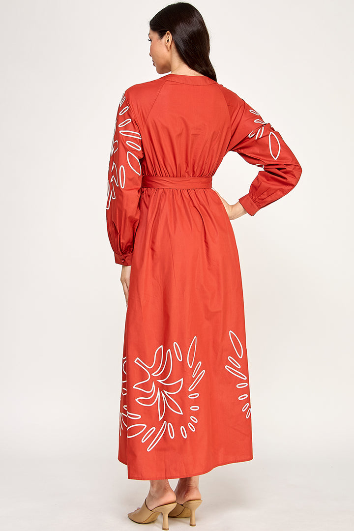 LONG SEEVE MAXI EMBROIDERED DRESS