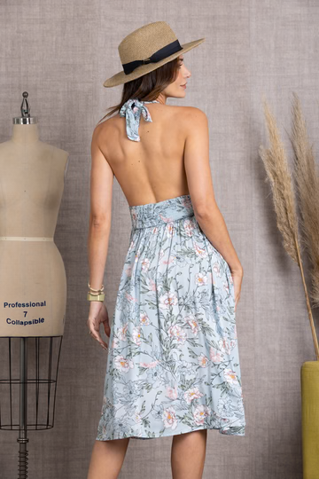 BLUSH ROSALIE FLORAL HALTER MIDI DRESS D3113