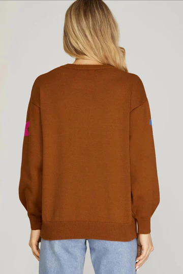 PINK LIGHTNING PATTERN LONG SLEEVES SWEATER SKSY5781