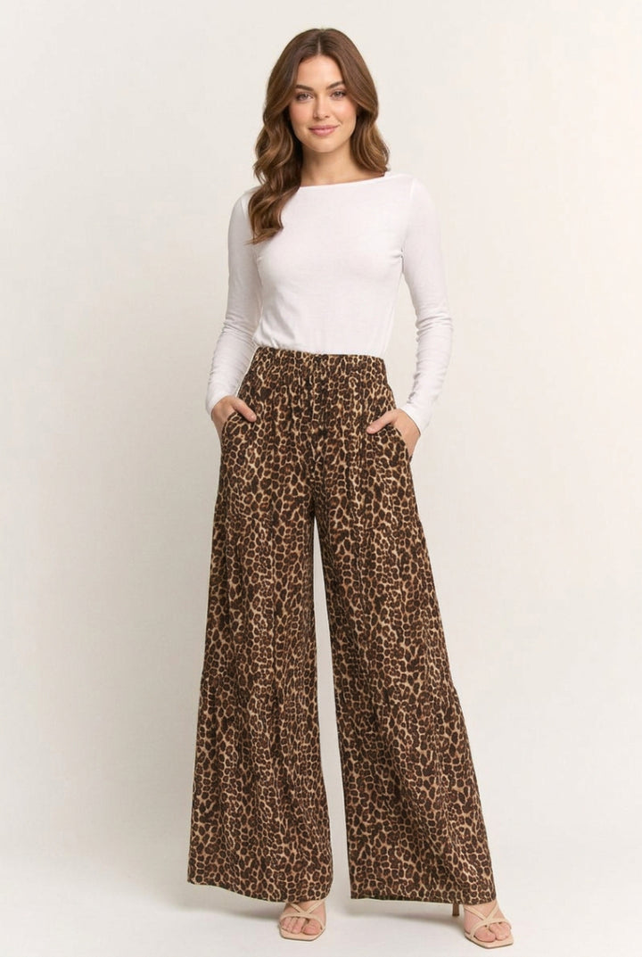 OVER WIDE LEG ANIMAL PRINT PANTS WITH ELASTIC BAND HMEP6882