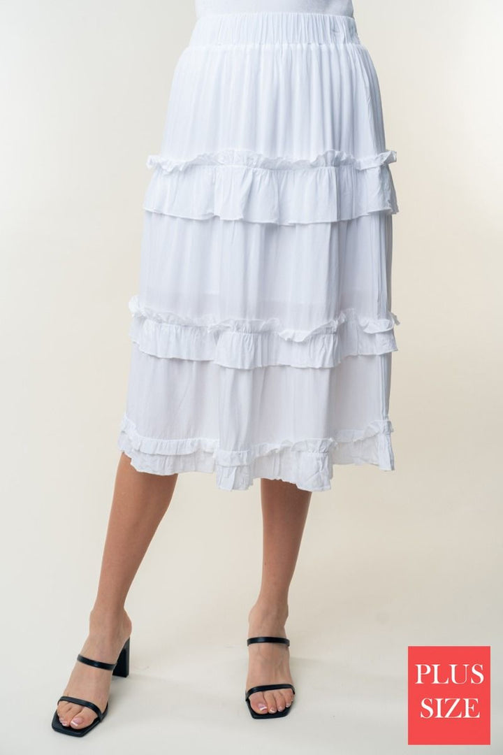 HIGH WAISTED SOLID PLUS SIZE WOVEN SKIRT