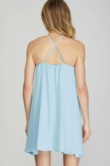 HALTER ROSETTE RUFFLED WOVEN MINI DRESS