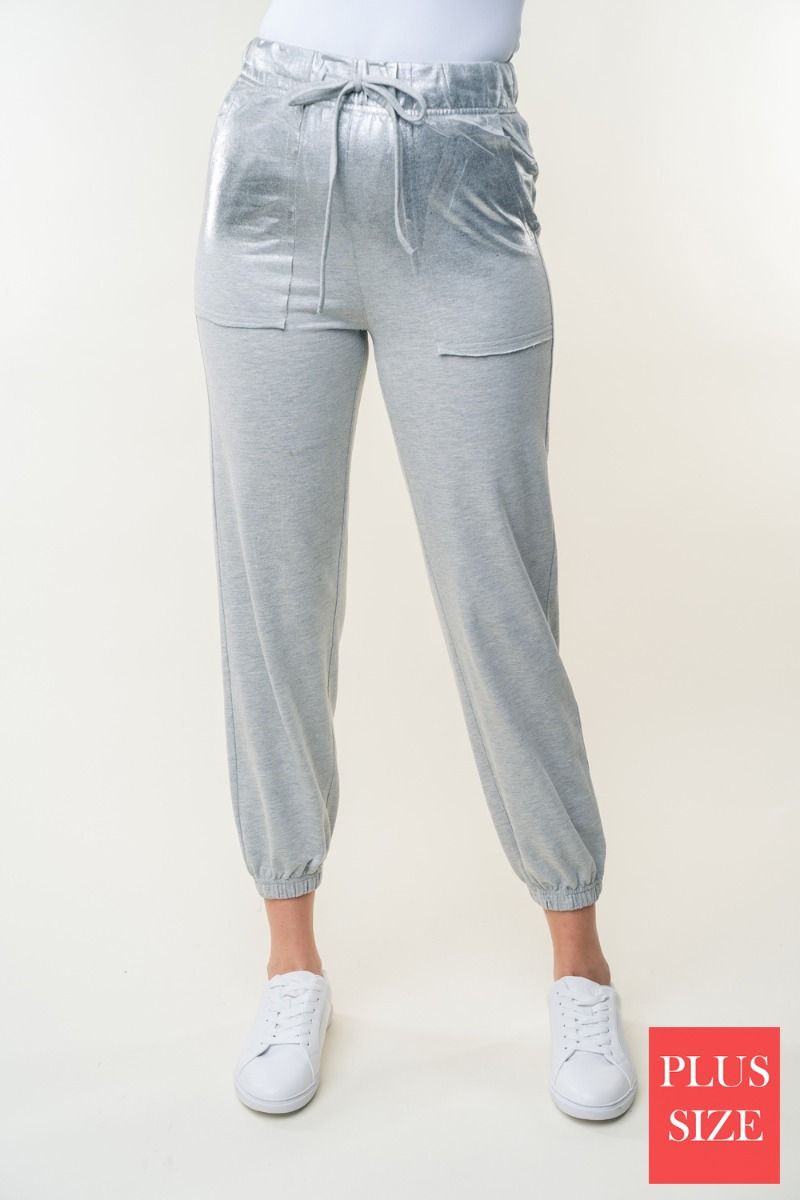 HIGE WAISTED SOLID KNIT PLUS SIZEJOGGER  PANTS