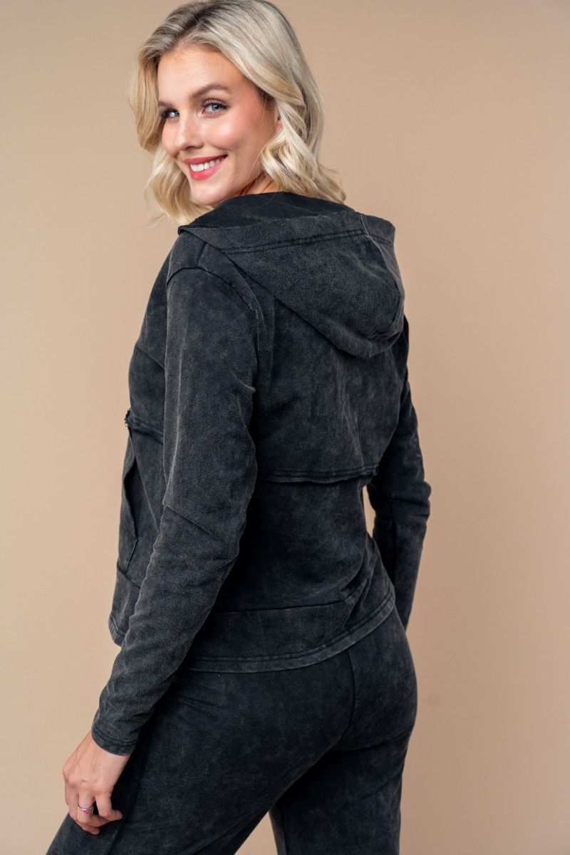 HOODY LONG SLEEVE SOLID KNIT TOP