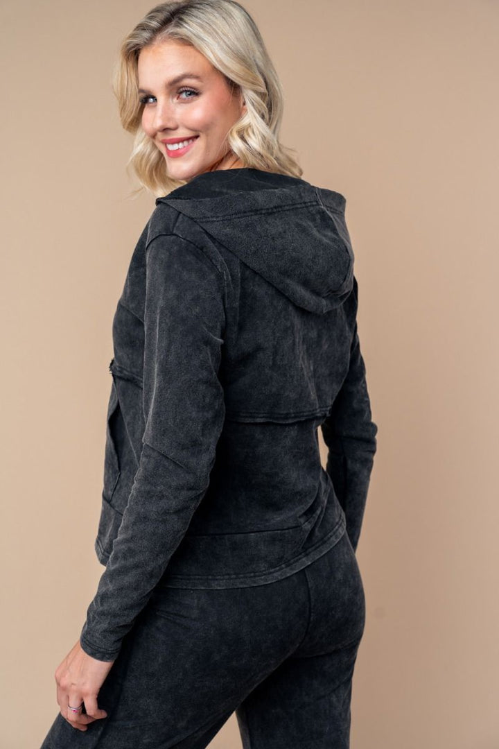 HOODY LONG SLEEVE SOLID KNIT TOP