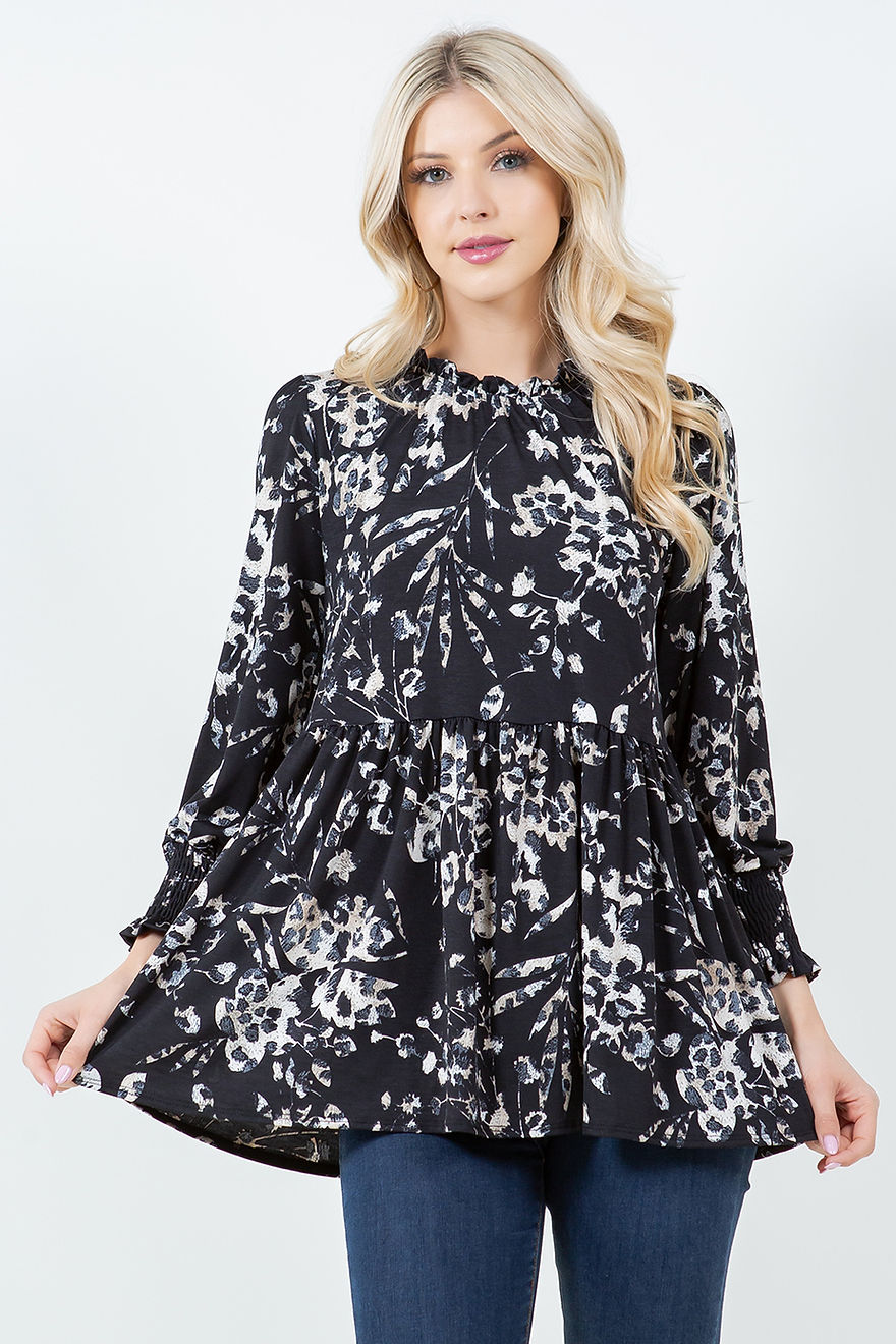 PLUS SIZE CREW NECK FLORAL TUNIC TOP
