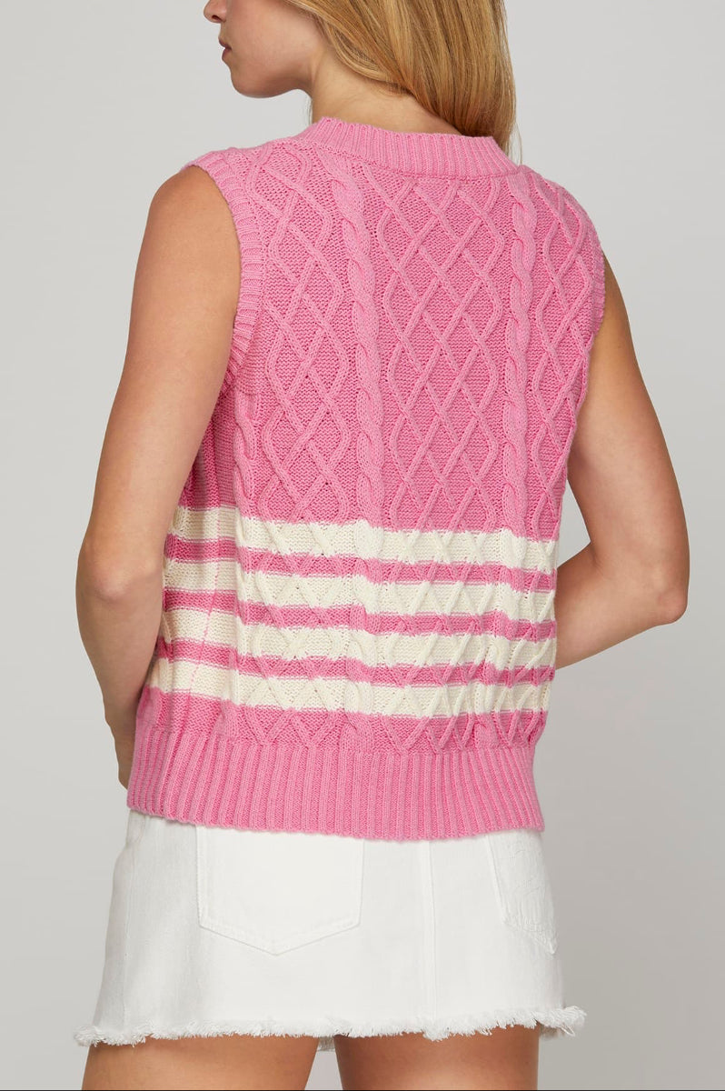 SLEEVELESS STRIPED CABLE KNIT SWEATER VEST-SKSY8127