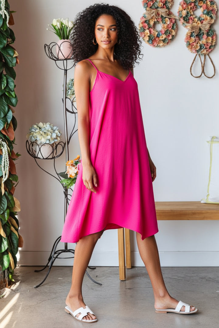 SLEEVELESS SPAGHETTI STRAP V NECK SOLID MIDI DRESS HMED6782-11