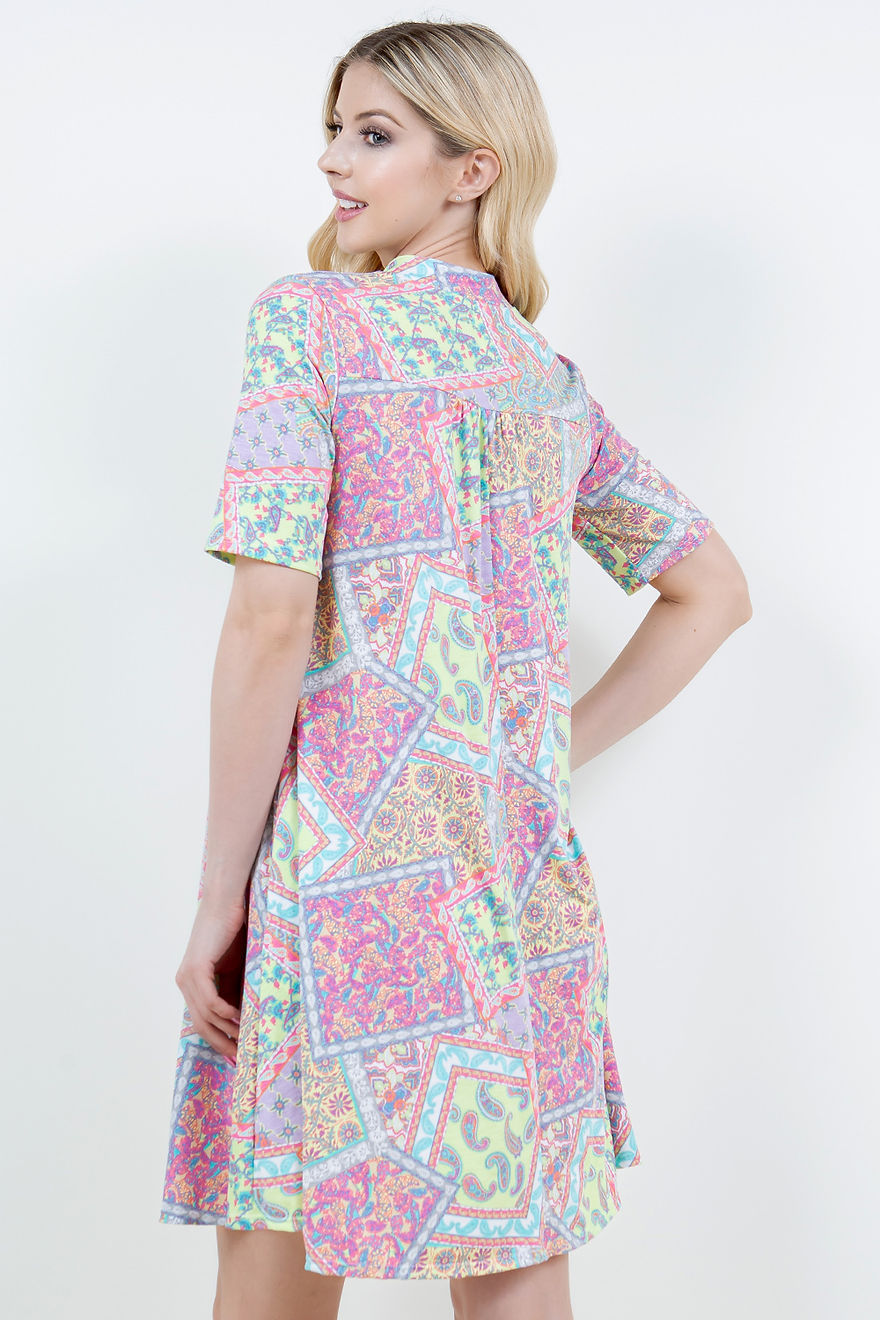 SEAFOAM PRINT SWING SHORT SLEEVE PLUS SIZE MINI DRESS-SHVC5086ES