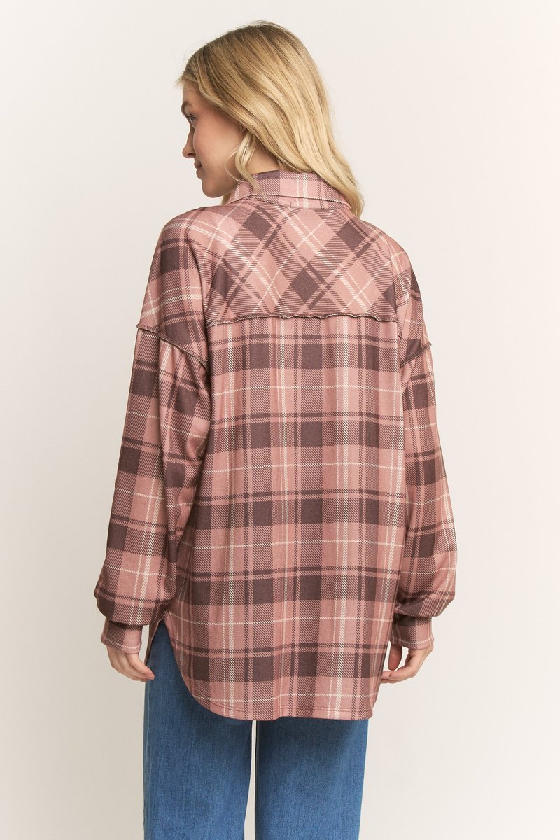 COLLARED PLAID BUTTON DOWN SHACKET TOP HMET7968