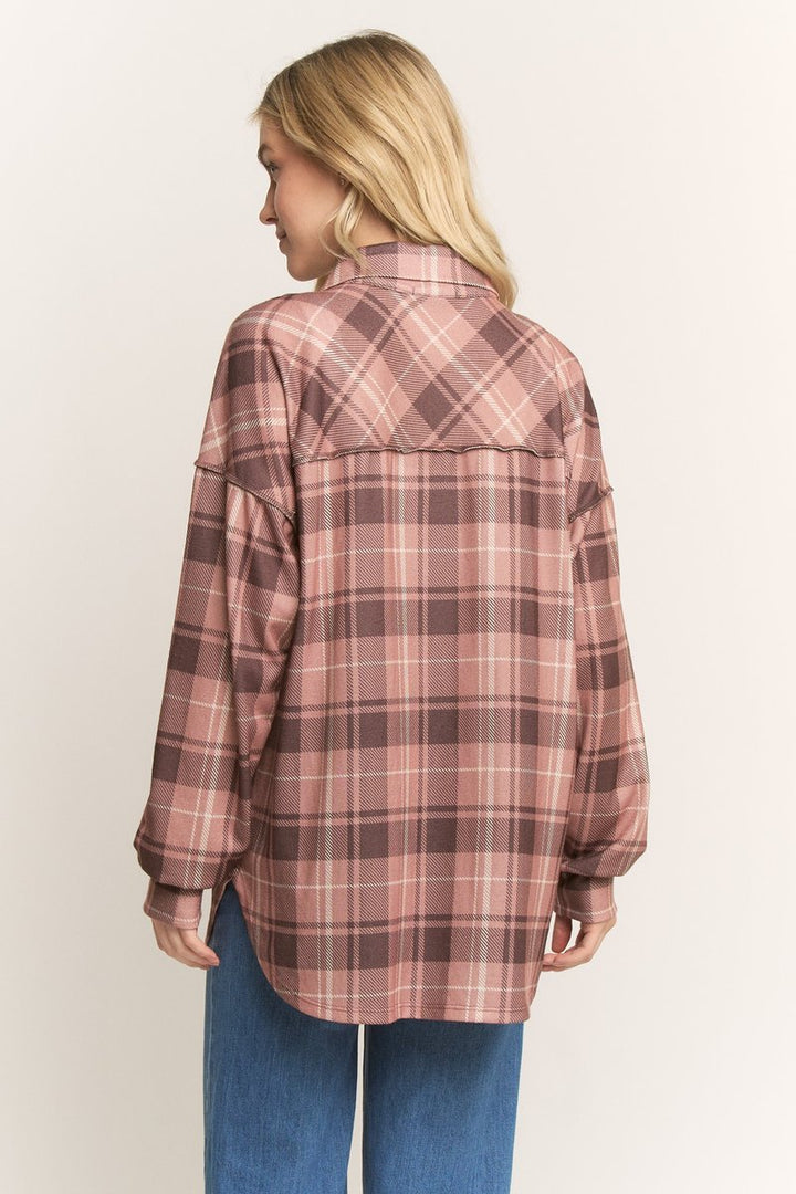 COLLARED PLAID BUTTON DOWN SHACKET TOP HMET7968
