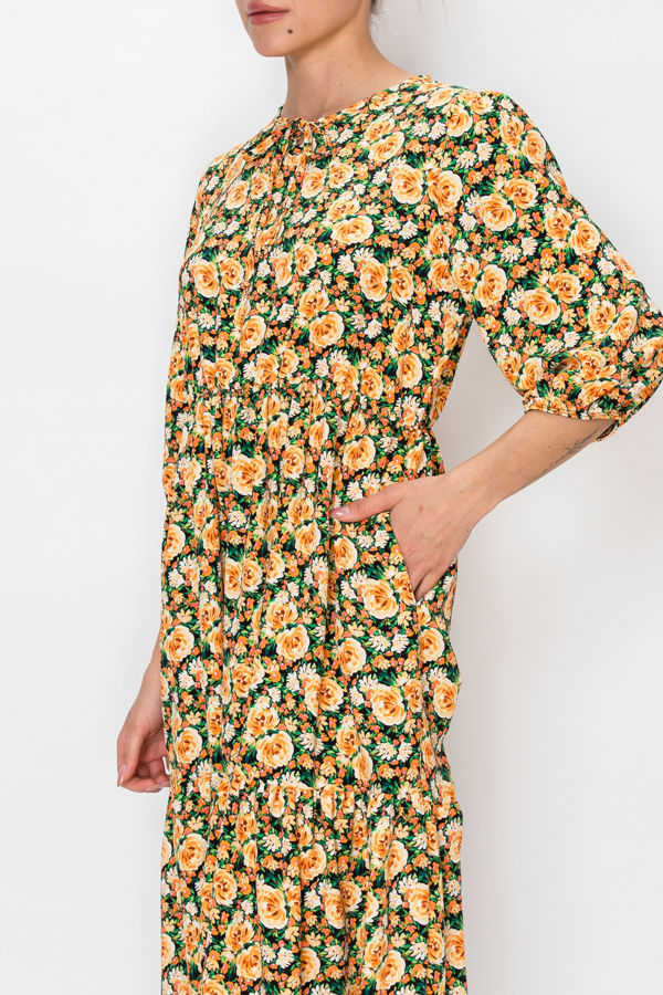 PLUS SIZE ROUND TIE NECKLINE MIDI DRESS WITH A RELAXED FIT SHVL5994-E