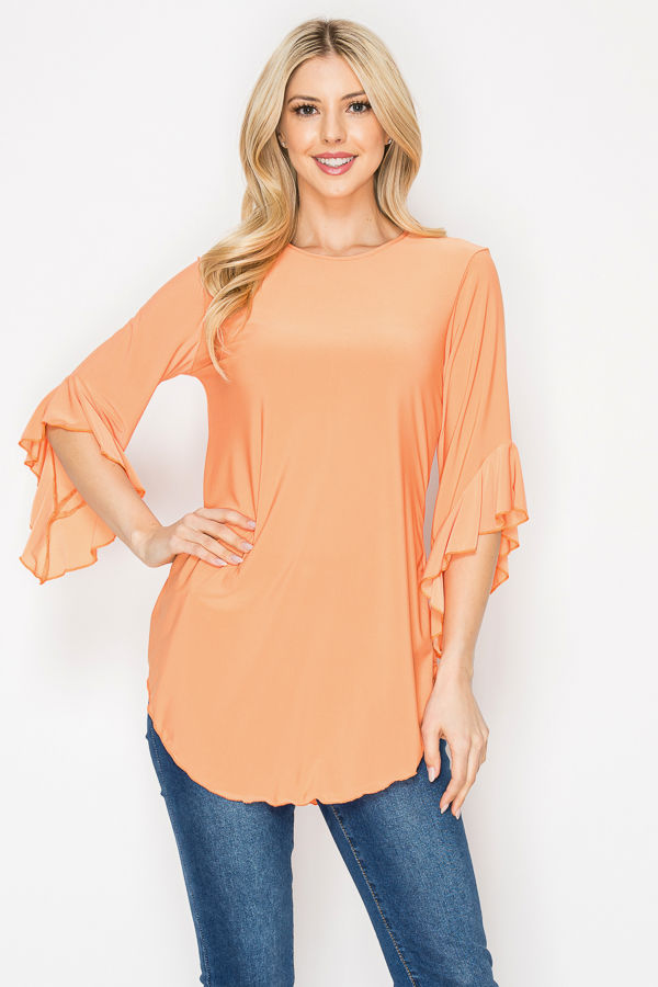 PLUS SIZE SOLID 3/4 BELL SLEEVES TUNIC TOP
