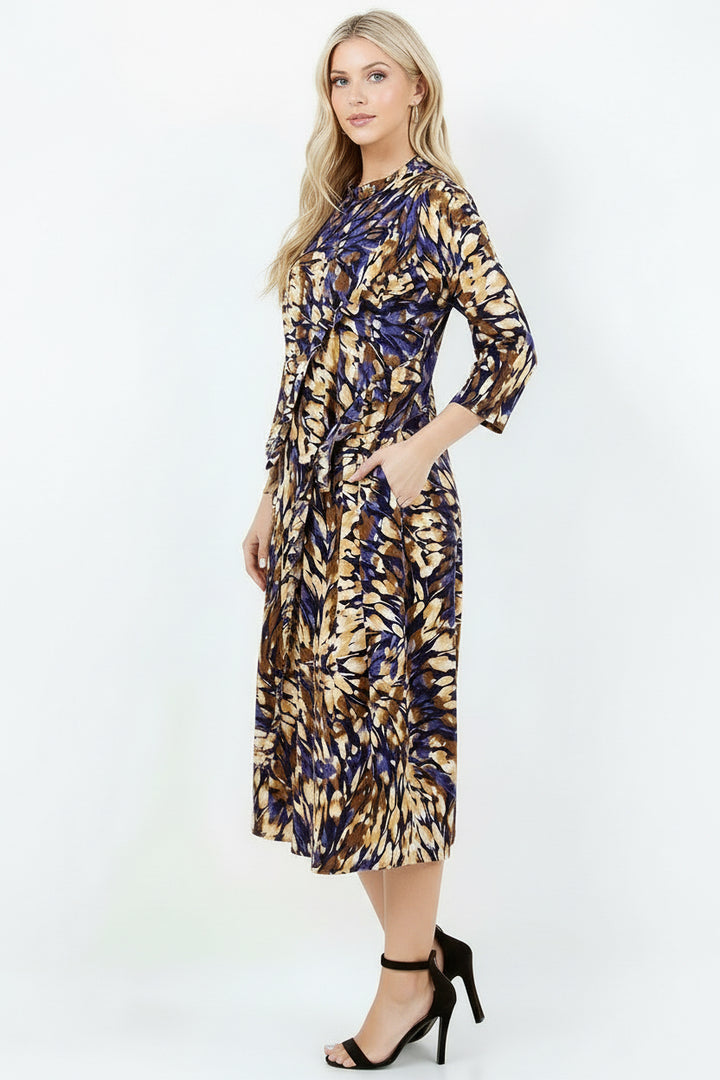 PURPLE MOCK NECK PLUS SIZE MIDI DRESS W/SIDE POCKET