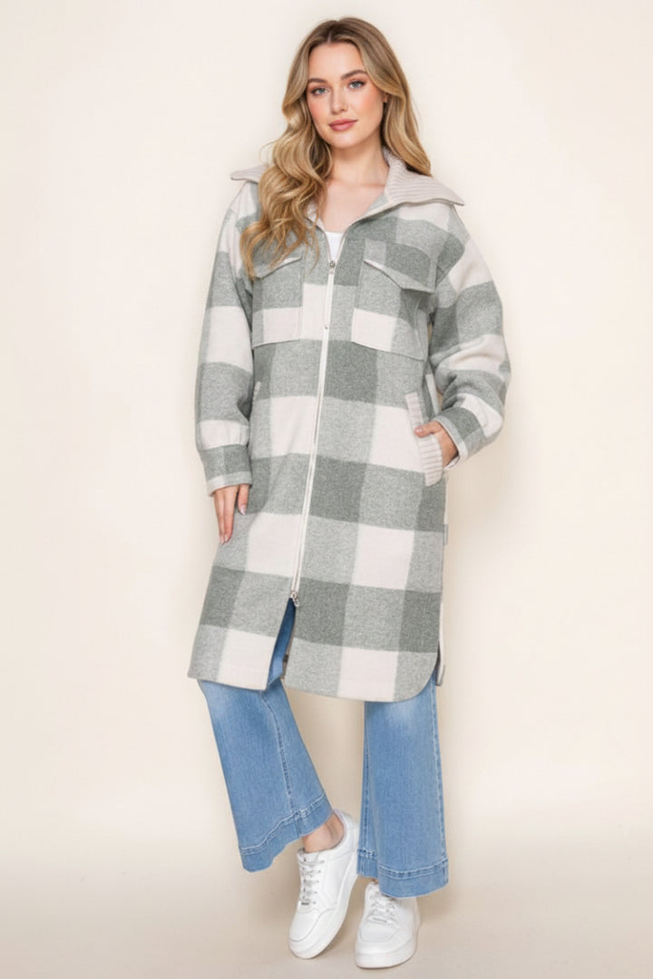 CHECKERED PRINT JACKET WITH FRONT ZIP-UP-WBT11280XL