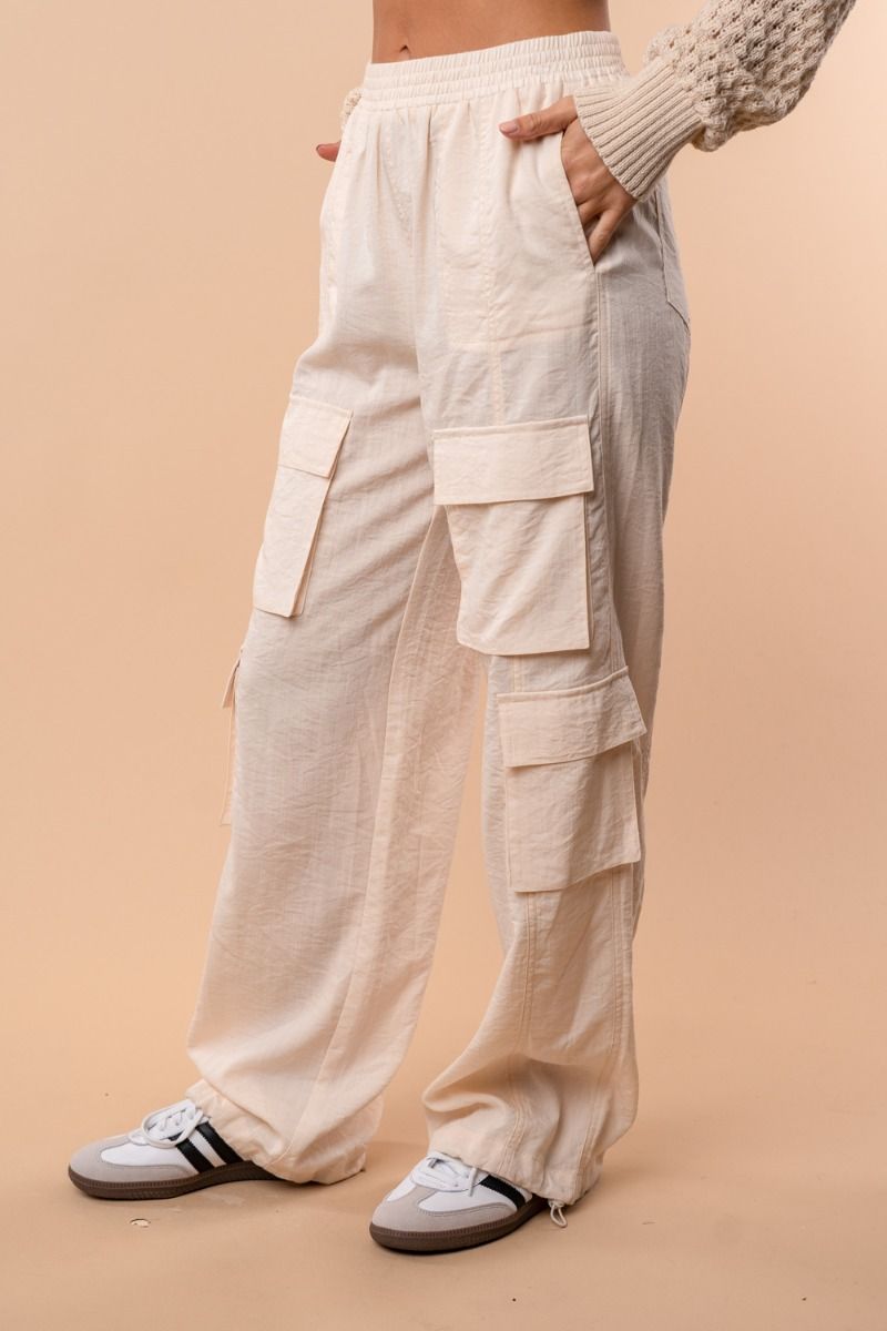 HIGH-WAISTED SOLID CARGO PANTS