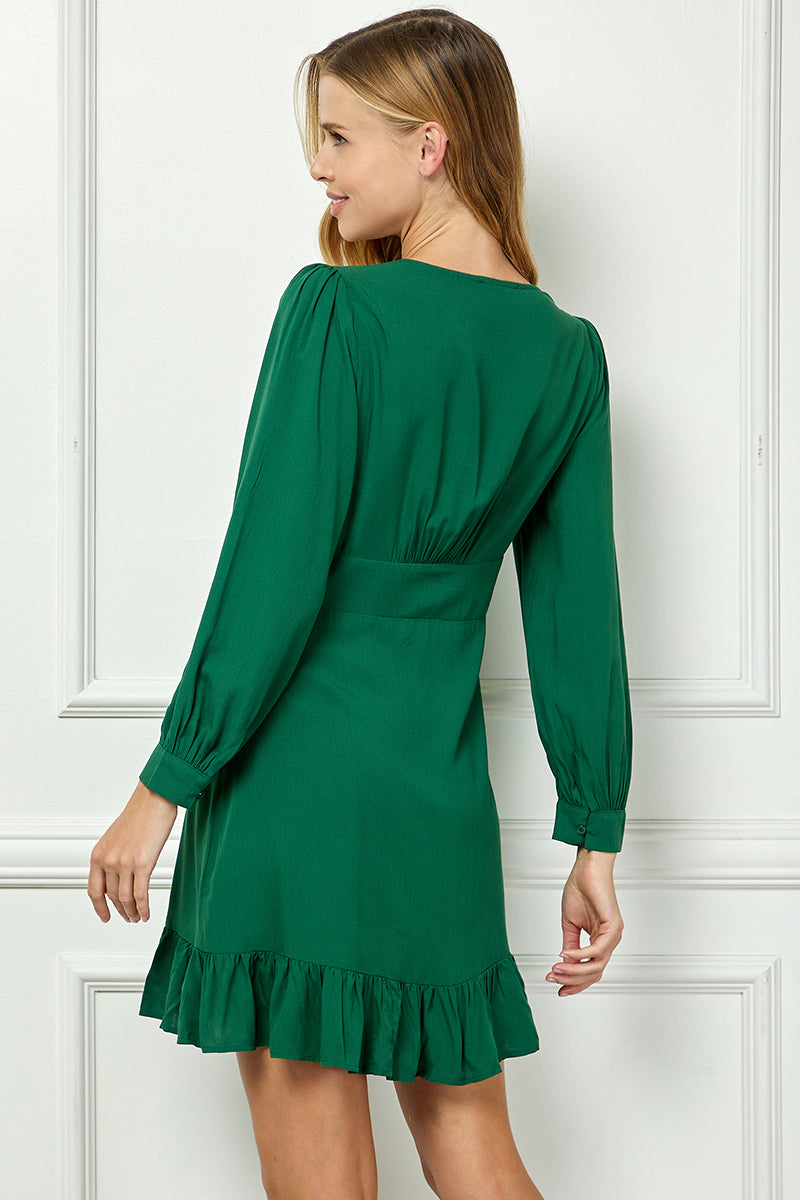 Long sleeve embroidered button down dress.