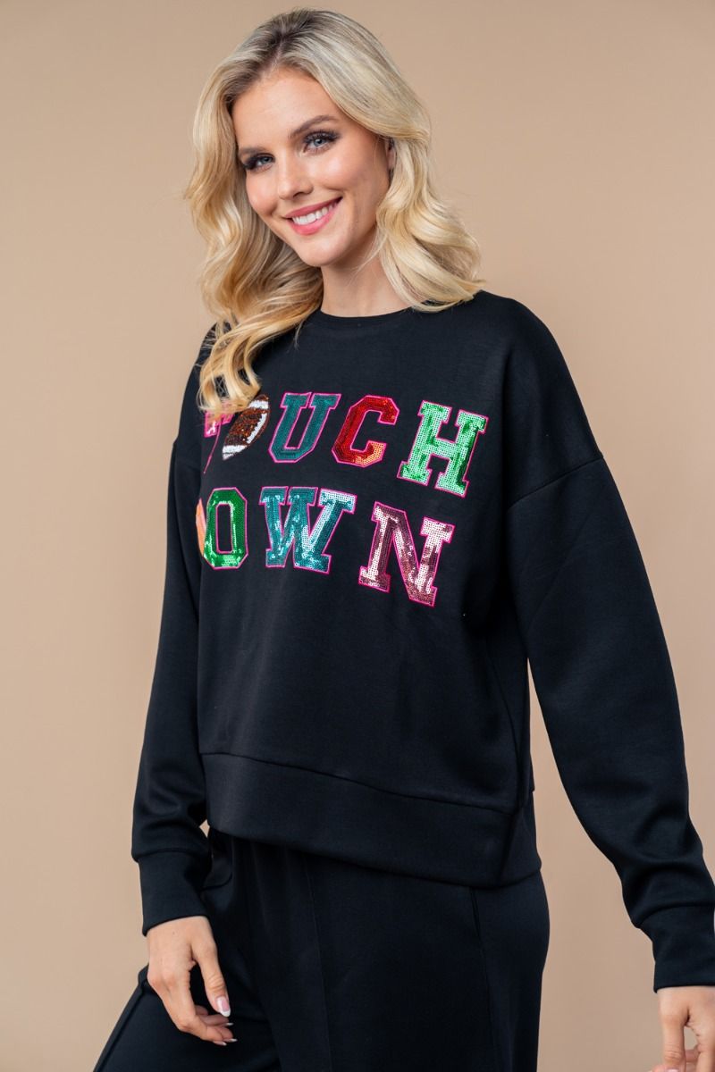 LONG SLEEVE SEQUIN GRAPHIC PULLOVER SWEATSHIRT