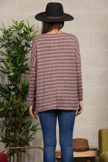 OCEAN BLUE STRIPPED & SPARKLED ALL OVER KNIT TOP B5570A