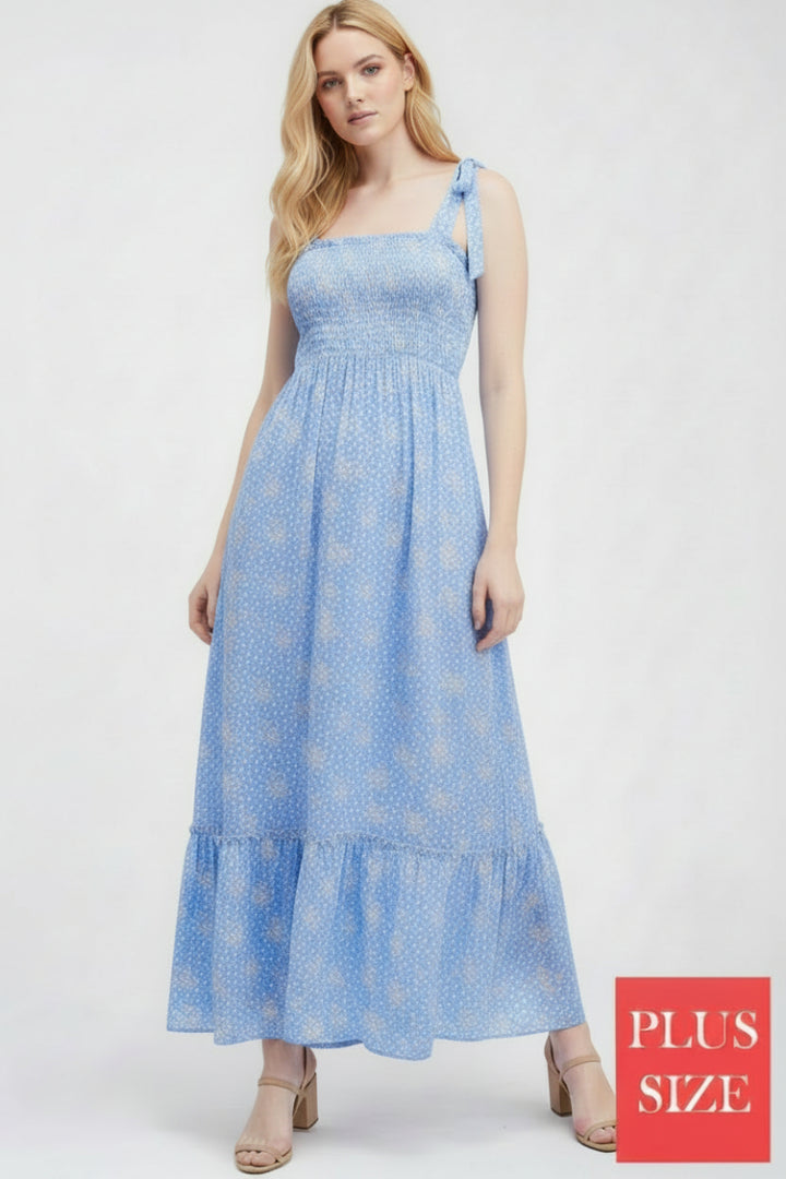 PLUS SIZE SLEEVELESS FLORAL PRINT MAXI DRESS