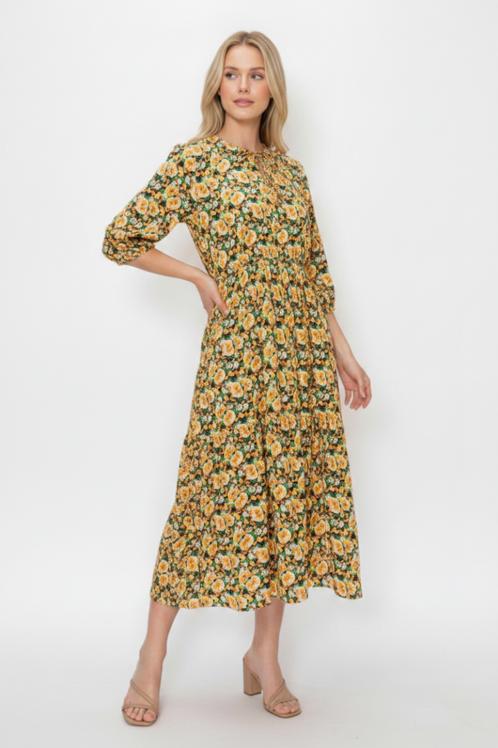 PLUS SIZE ROUND TIE NECKLINE MIDI DRESS WITH A RELAXED FIT SHVL5994-E