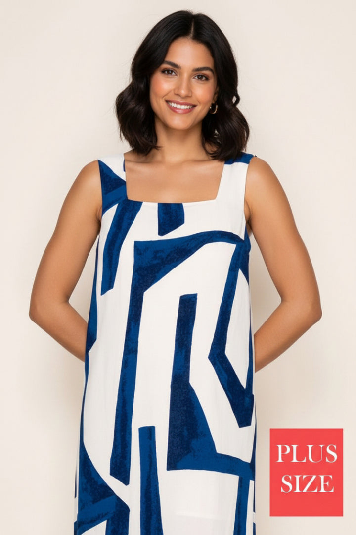 PLUS SIZE SLEEVELESS GEOMETRIC MAXI DRESS WBD90760P