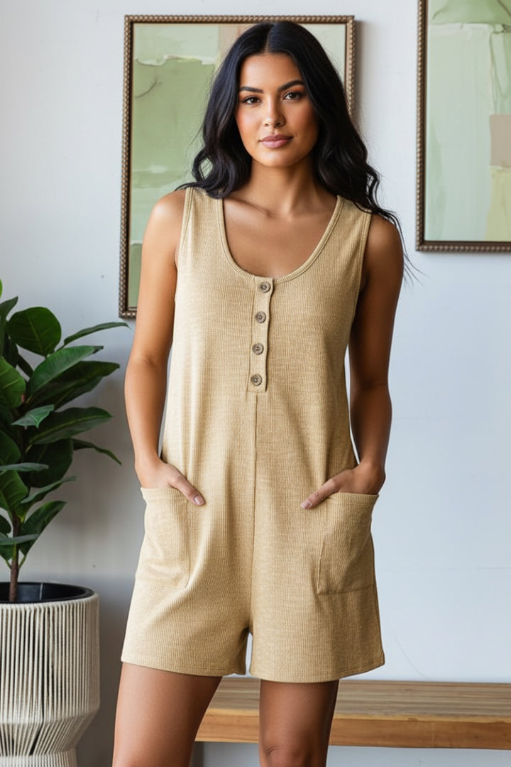SLEEVELESS ROUND NECK SOLID WASHED RIB ROMPER-HMEP6771
