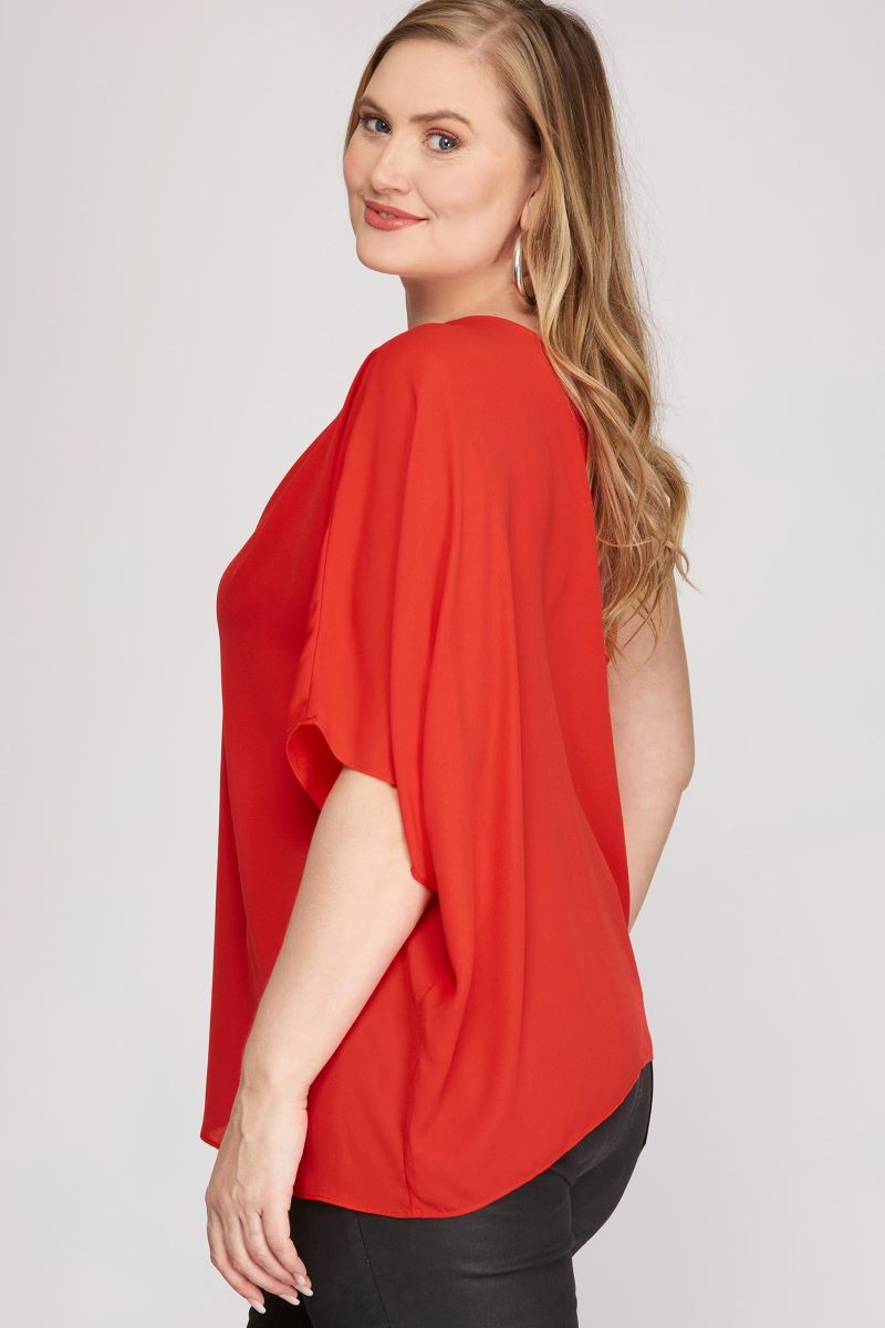 DIVA BLUE ONE SHOULDER WITH PLEATS PLUS SIZE TOP SKPSY3775