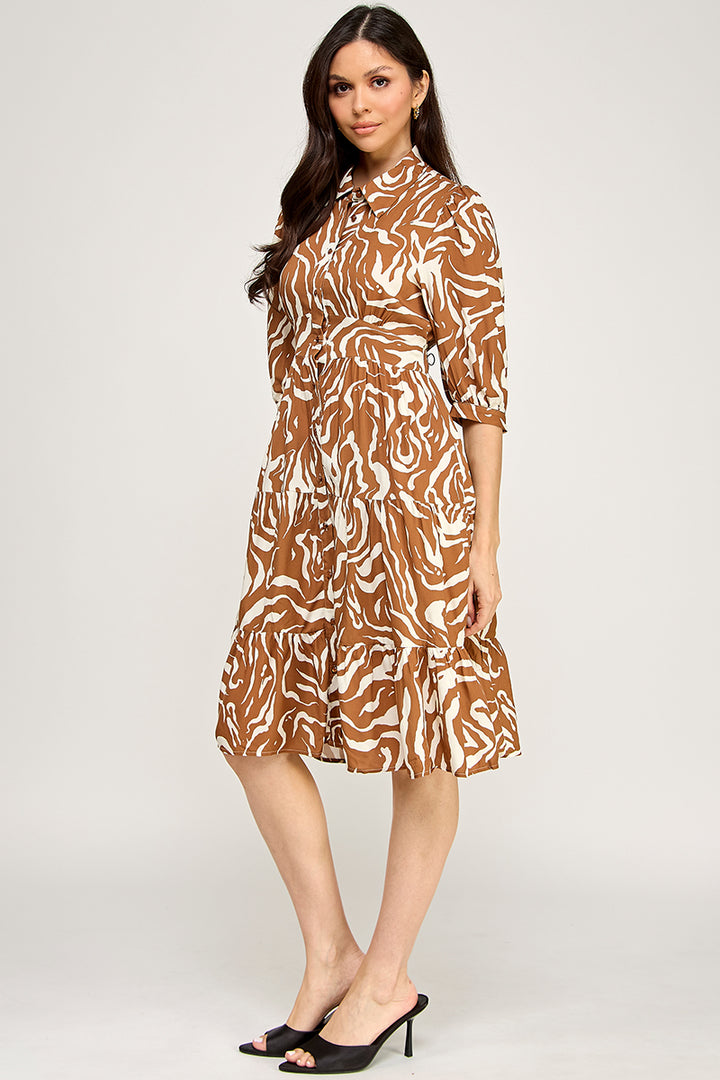 COLLARED BUTTON DOWN MIDI DRESS