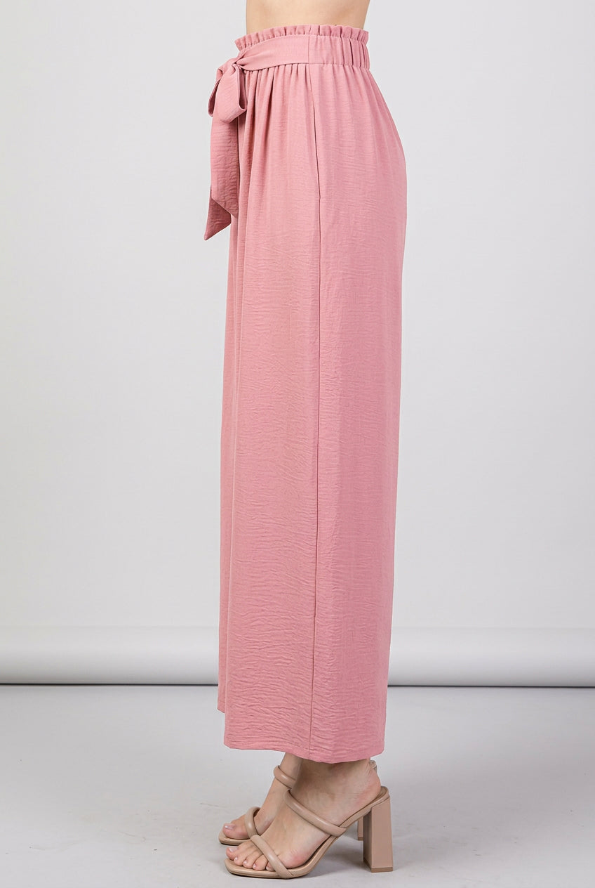 SOLID CASUAL PANTS WITH PAPERBAG WAISTBAND-HMEP6772-10