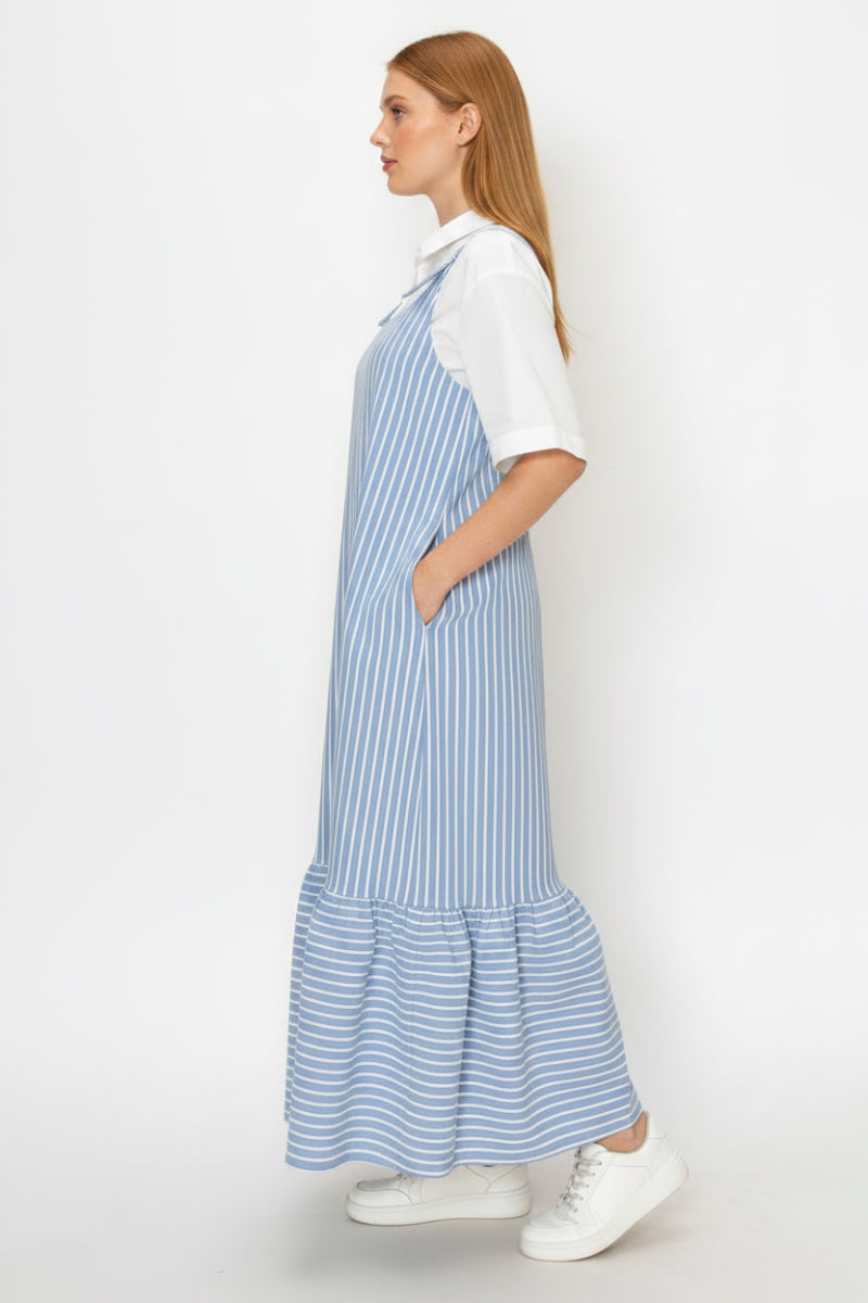 PLUS SIZE LIGHT BLUE AND WHITE VERTICAL STRIPED MIDI JUMPER DRESS-SHVL5867