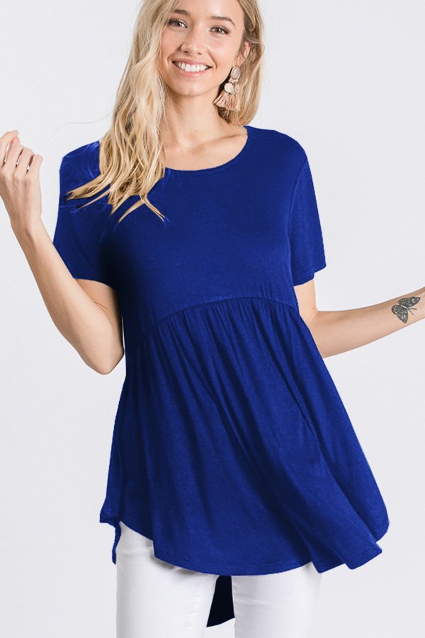 NAVY SHORT SLEEVES BABYDOLL TUNIC TOP HMST1518S