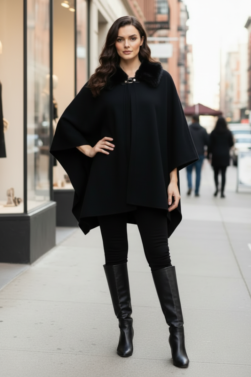 3/4 SLEEVE FUR NECKLINE COVER-UP-WBT11143XL