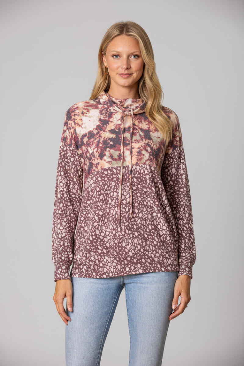 CONTRAST COWL NECK DRAWSTRING KNIT TOP-TT3466PC-